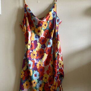 Shein Floral Print Silk Side Ruched Slouchy Dress Size Large